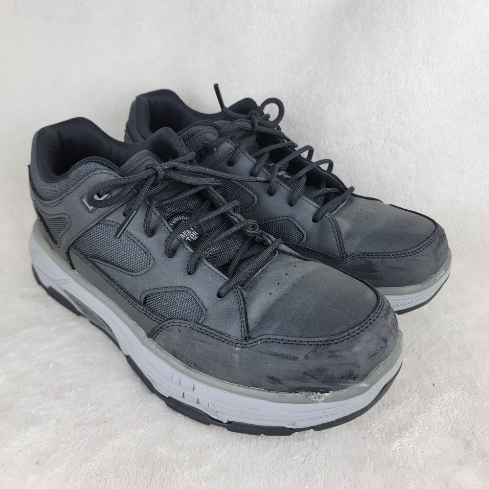 Skechers Work Men Black Leather Max Stout ST Alloy Toe Slip Resistant Work Shoes